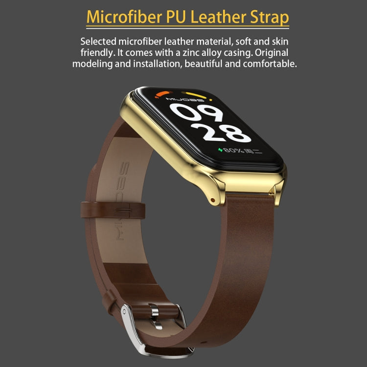 For Xiaomi Smart Band 8 Active / Redmi Band 2 Mijobs Metal Shell Microfiber PU Leather Watch Band(Black Silver)