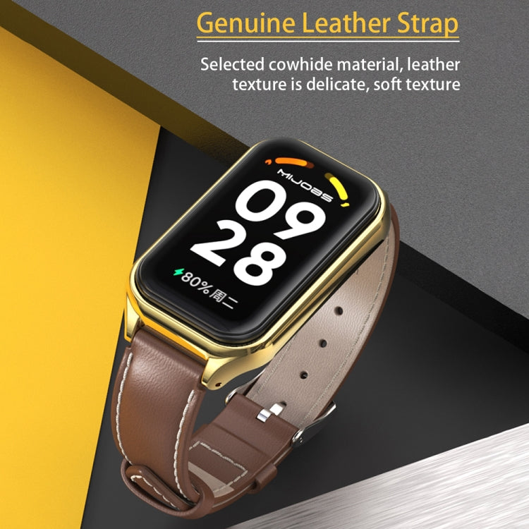For Xiaomi Smart Band 8 Active / Redmi Band 2 Mijobs Metal Shell Microfiber PU Leather Watch Band(Black Silver)