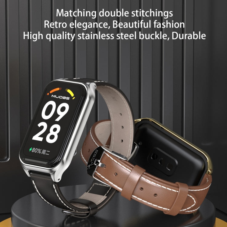 For Xiaomi Smart Band 8 Active / Redmi Band 2 Mijobs Metal Shell Microfiber PU Leather Watch Band(Black Silver)