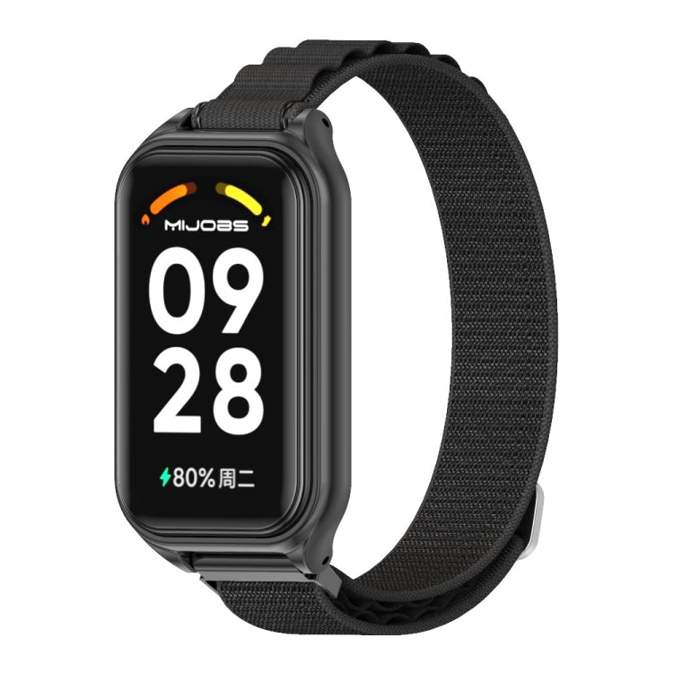 For Xiaomi Smart Band 8 Active / Redmi Band 2 Mijobs Metal Shell Nylon Breathable Watch Band(Black)