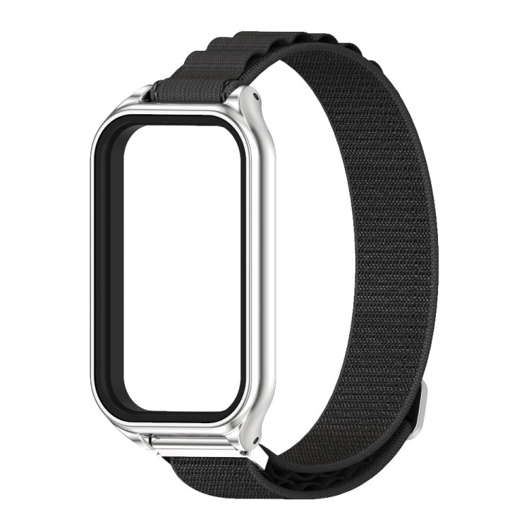 For Xiaomi Smart Band 8 Active / Redmi Band 2 Mijobs Metal Shell Nylon Breathable Watch Band(Black Silver)