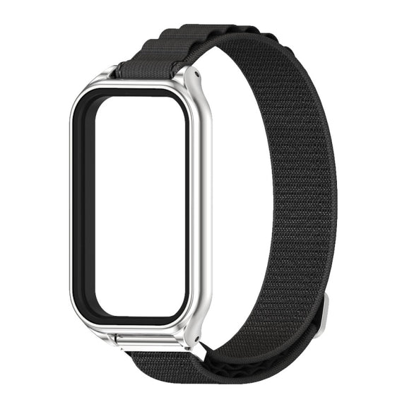 For Xiaomi Smart Band 8 Active / Redmi Band 2 Mijobs Metal Shell Nylon Breathable Watch Band(Black Silver)