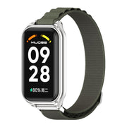 For Xiaomi Smart Band 8 Active / Redmi Band 2 Mijobs Metal Shell Nylon Breathable Watch Band(khaki Green Silver)