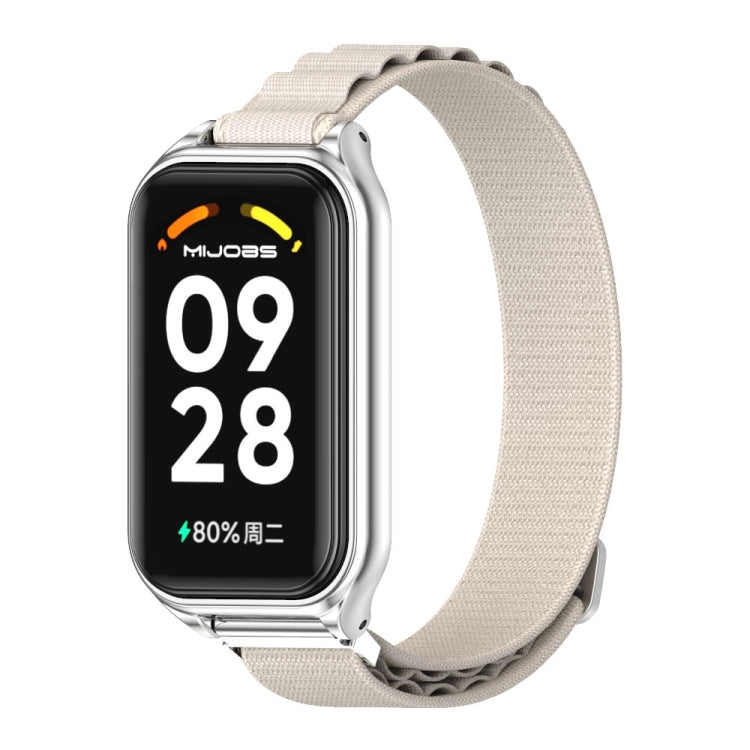 For Xiaomi Smart Band 8 Active / Redmi Band 2 Mijobs Metal Shell Nylon Breathable Watch Band(Grey Silver)
