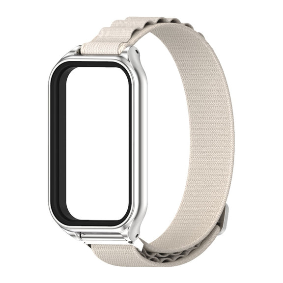 For Xiaomi Smart Band 8 Active / Redmi Band 2 Mijobs Metal Shell Nylon Breathable Watch Band(Grey Silver)