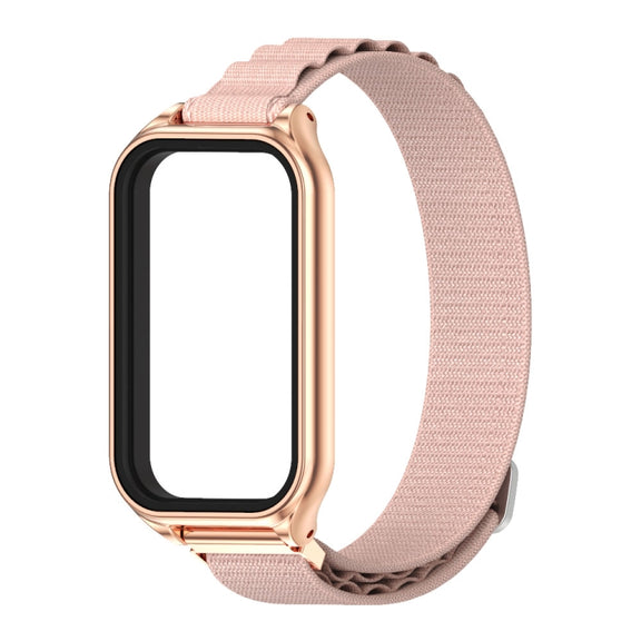 For Xiaomi Smart Band 8 Active / Redmi Band 2 Mijobs Metal Shell Nylon Breathable Watch Band(Pink Rose Gold)