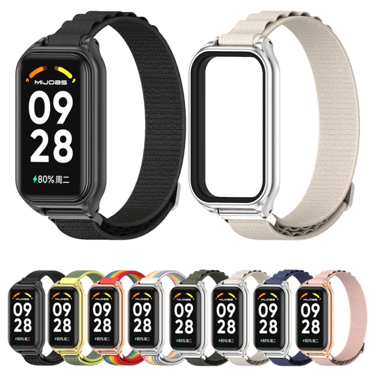 For Xiaomi Smart Band 8 Active / Redmi Band 2 Mijobs Metal Shell Nylon Breathable Watch Band(Grey Silver)