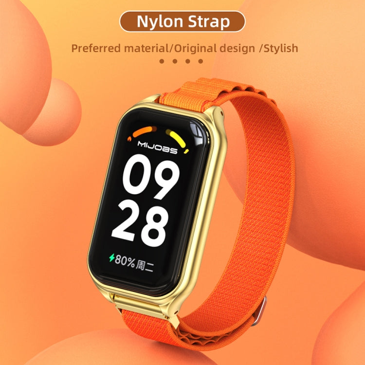 For Xiaomi Smart Band 8 Active / Redmi Band 2 Mijobs Metal Shell Nylon Breathable Watch Band(Black Silver)