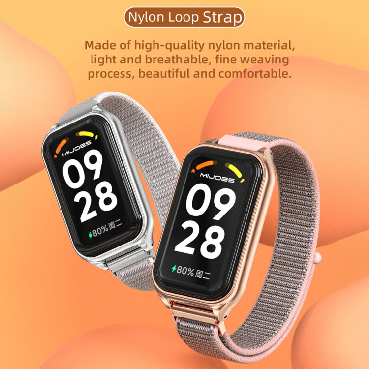 For Xiaomi Smart Band 8 Active / Redmi Band 2 Mijobs Metal Shell Nylon Breathable Watch Band(Black Silver)