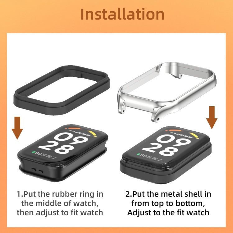 For Xiaomi Smart Band 8 Active / Redmi Band 2 Mijobs Metal Shell Nylon Breathable Watch Band(Black Silver)