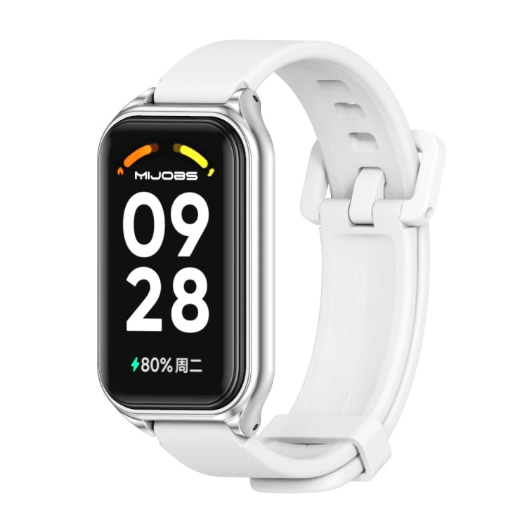 For Xiaomi Smart Band 8 Active / Redmi Band 2 Mijobs Metal Shell Silicone Watch Band(White Silver)