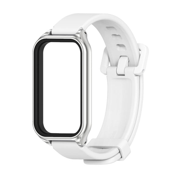 For Xiaomi Smart Band 8 Active / Redmi Band 2 Mijobs Metal Shell Silicone Watch Band(White Silver)