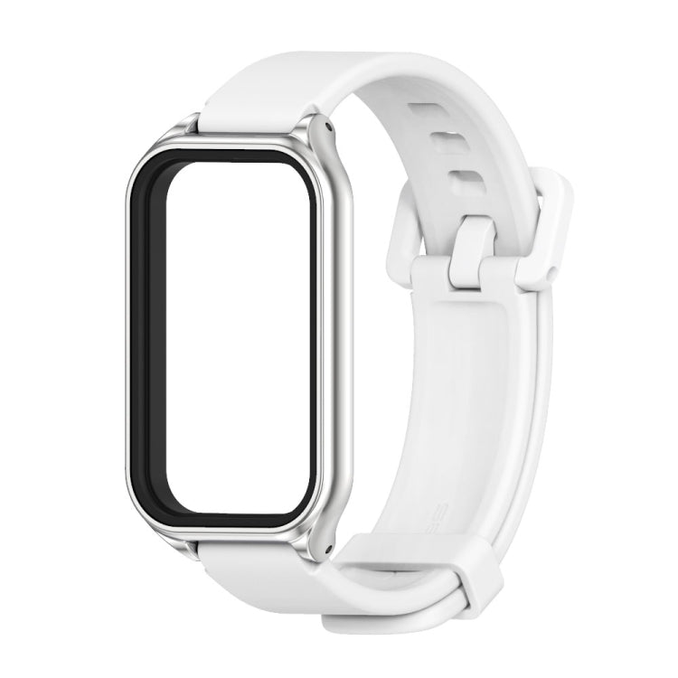 For Xiaomi Smart Band 8 Active / Redmi Band 2 Mijobs Metal Shell Silicone Watch Band(White Silver)