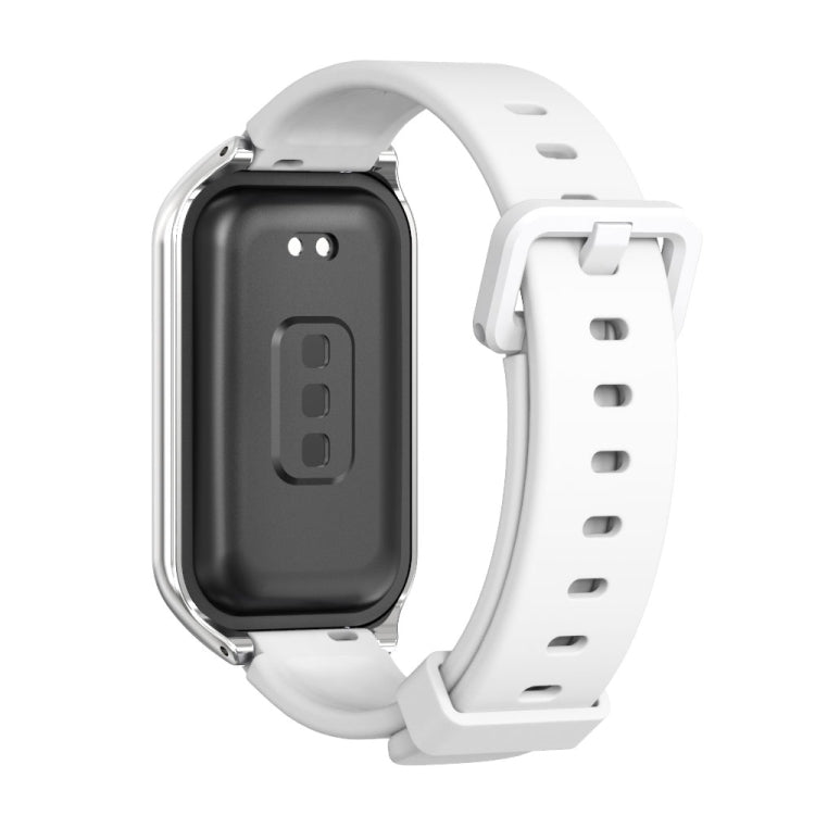 For Xiaomi Smart Band 8 Active / Redmi Band 2 Mijobs Metal Shell Silicone Watch Band(White Silver)