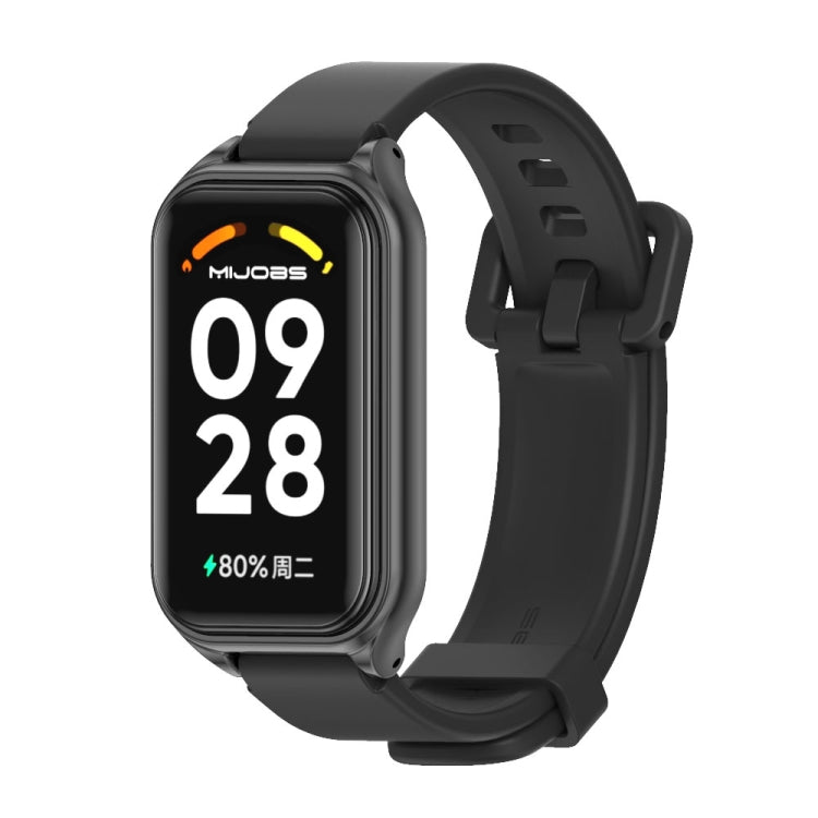 For Xiaomi Smart Band 8 Active / Redmi Band 2 Mijobs Metal Shell Silicone Watch Band(Black)