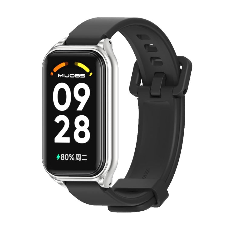 For Xiaomi Smart Band 8 Active / Redmi Band 2 Mijobs Metal Shell Silicone Watch Band(Black Silver)