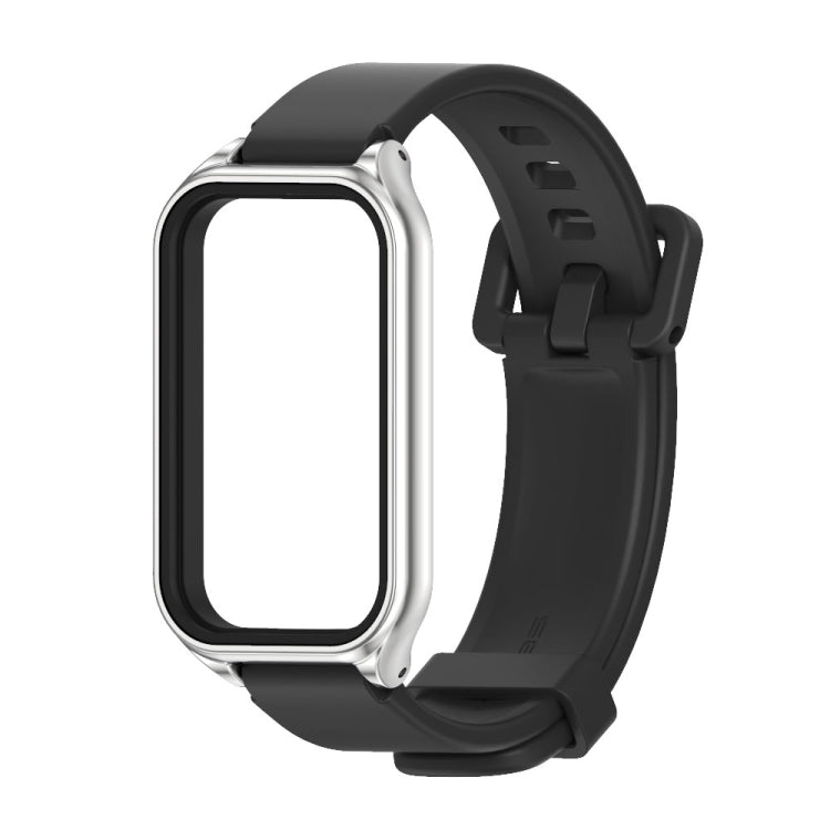 For Xiaomi Smart Band 8 Active / Redmi Band 2 Mijobs Metal Shell Silicone Watch Band(Black Silver)