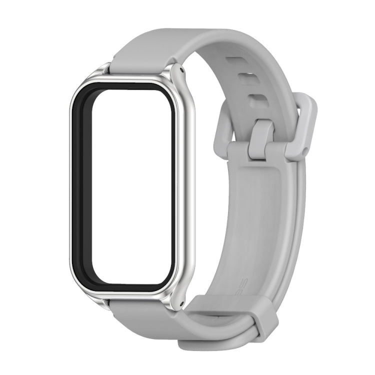 For Xiaomi Smart Band 8 Active / Redmi Band 2 Mijobs Metal Shell Silicone Watch Band(Grey Silver)