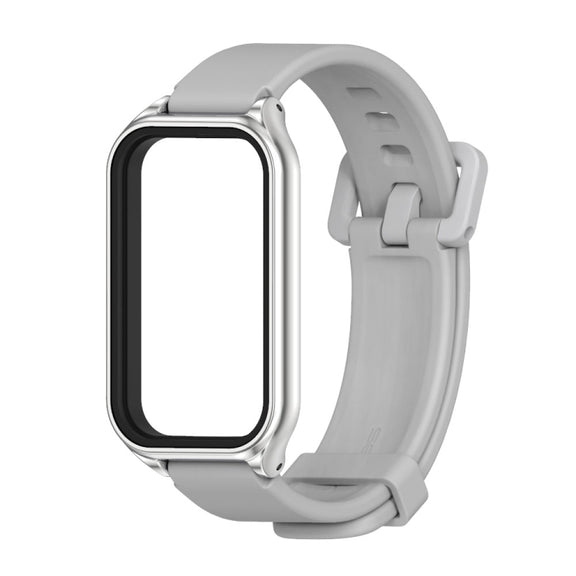 For Xiaomi Smart Band 8 Active / Redmi Band 2 Mijobs Metal Shell Silicone Watch Band(Grey Silver)
