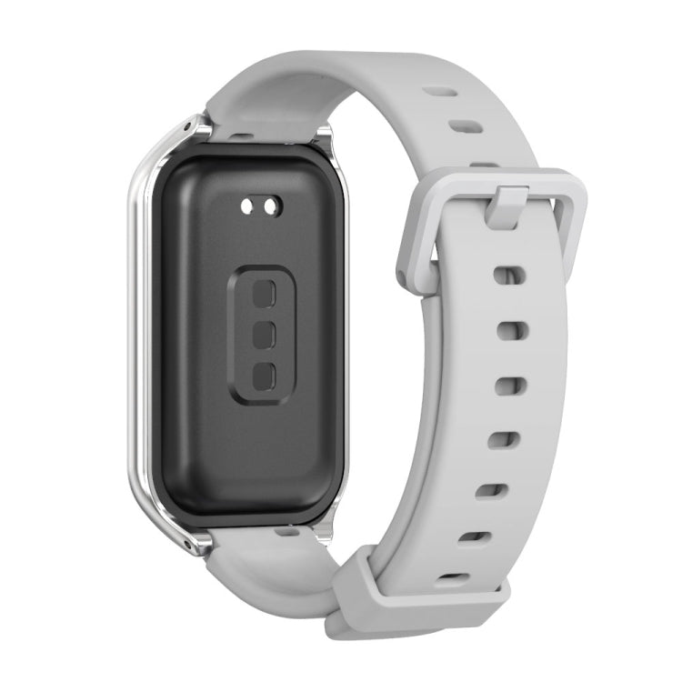 For Xiaomi Smart Band 8 Active / Redmi Band 2 Mijobs Metal Shell Silicone Watch Band(Grey Silver)