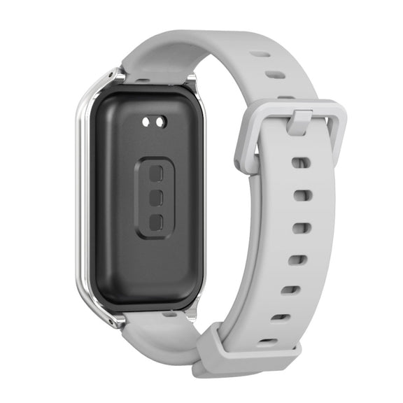 For Xiaomi Smart Band 8 Active / Redmi Band 2 Mijobs Metal Shell Silicone Watch Band(Grey Silver)