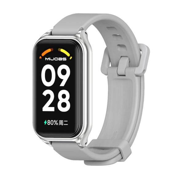 For Xiaomi Smart Band 8 Active / Redmi Band 2 Mijobs Metal Shell Silicone Watch Band(Grey Silver)