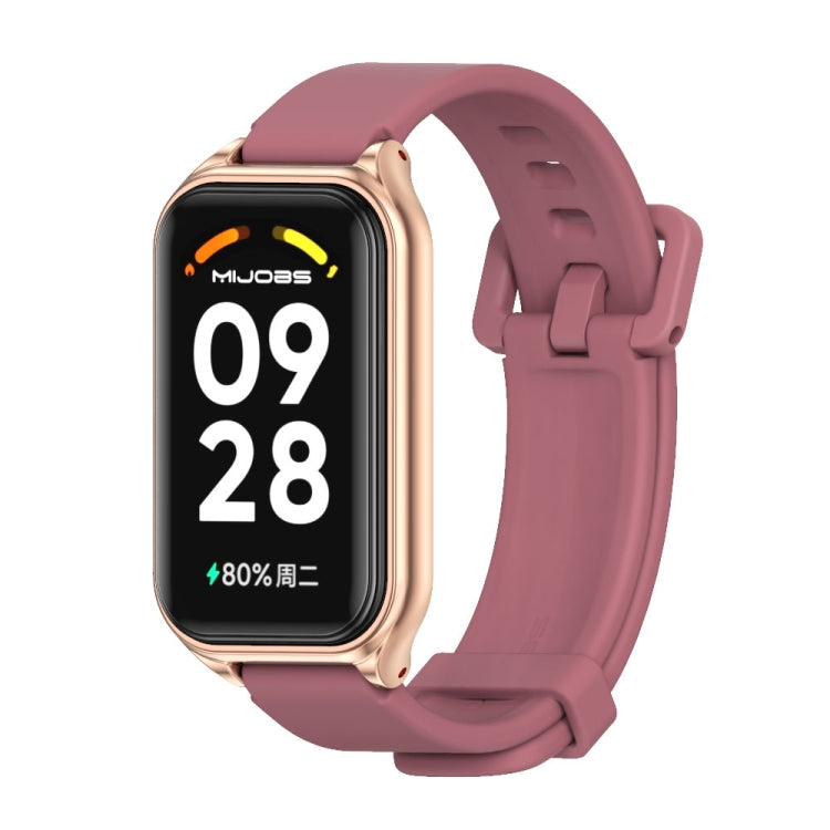 For Xiaomi Smart Band 8 Active / Redmi Band 2 Mijobs Metal Shell Silicone Watch Band(Wine Red Rose Gold)
