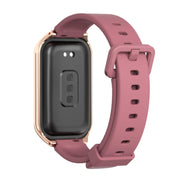 For Xiaomi Smart Band 8 Active / Redmi Band 2 Mijobs Metal Shell Silicone Watch Band(Wine Red Rose Gold)
