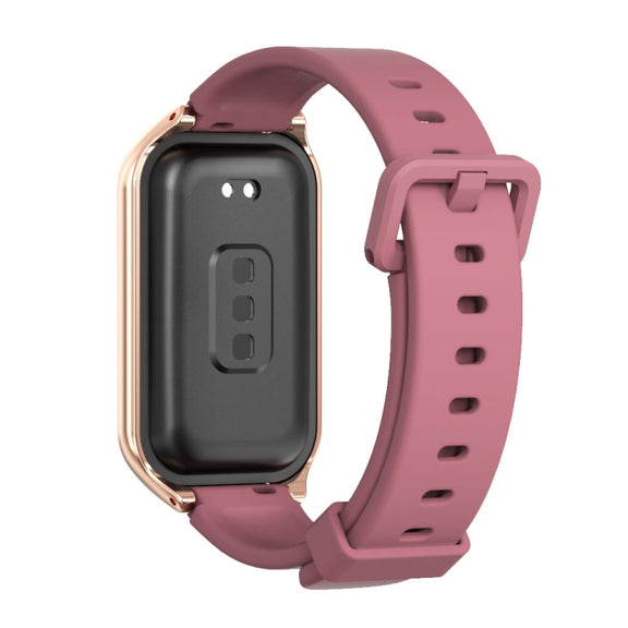 For Xiaomi Smart Band 8 Active / Redmi Band 2 Mijobs Metal Shell Silicone Watch Band(Wine Red Rose Gold)