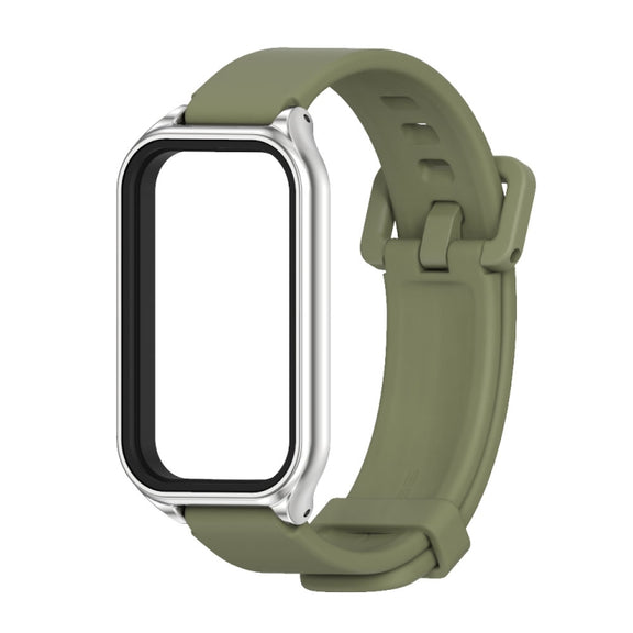 For Xiaomi Smart Band 8 Active / Redmi Band 2 Mijobs Metal Shell Silicone Watch Band(Army Green Silver)