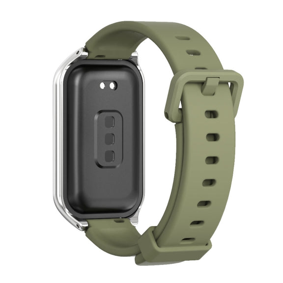 For Xiaomi Smart Band 8 Active / Redmi Band 2 Mijobs Metal Shell Silicone Watch Band(Army Green Silver)