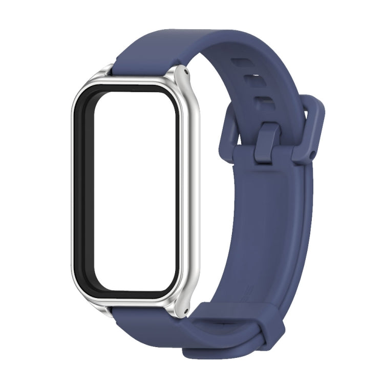 For Xiaomi Smart Band 8 Active / Redmi Band 2 Mijobs Metal Shell Silicone Watch Band(Midnight Blue Silver)