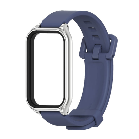 For Xiaomi Smart Band 8 Active / Redmi Band 2 Mijobs Metal Shell Silicone Watch Band(Midnight Blue Silver)
