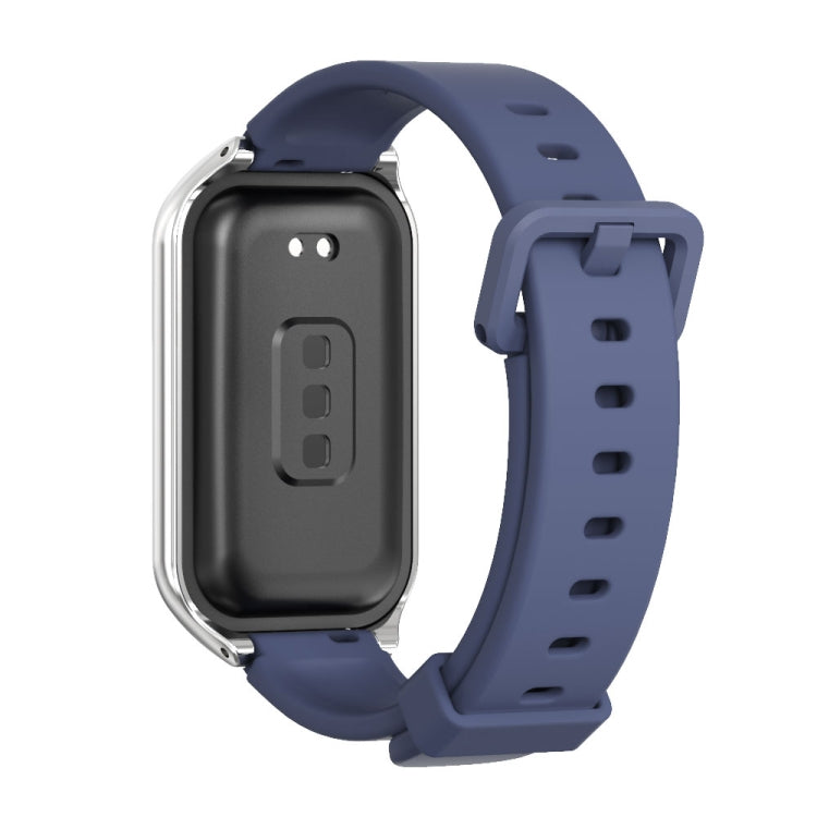 For Xiaomi Smart Band 8 Active / Redmi Band 2 Mijobs Metal Shell Silicone Watch Band(Midnight Blue Silver)
