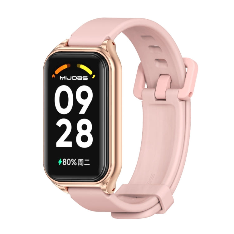 For Xiaomi Smart Band 8 Active / Redmi Band 2 Mijobs Metal Shell Silicone Watch Band(Pink Rose Gold)