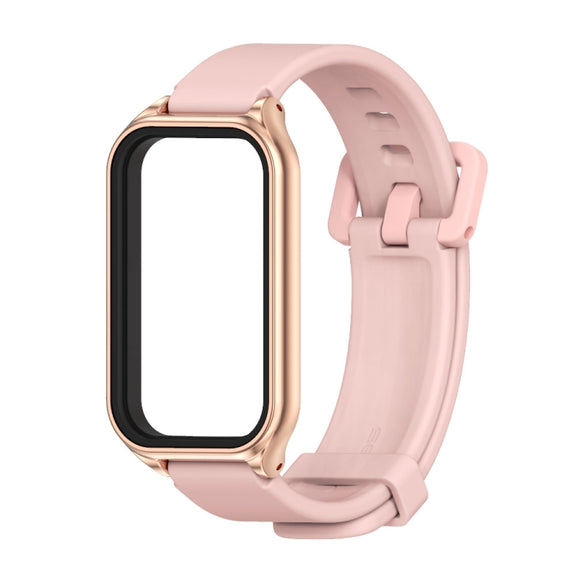For Xiaomi Smart Band 8 Active / Redmi Band 2 Mijobs Metal Shell Silicone Watch Band(Pink Rose Gold)
