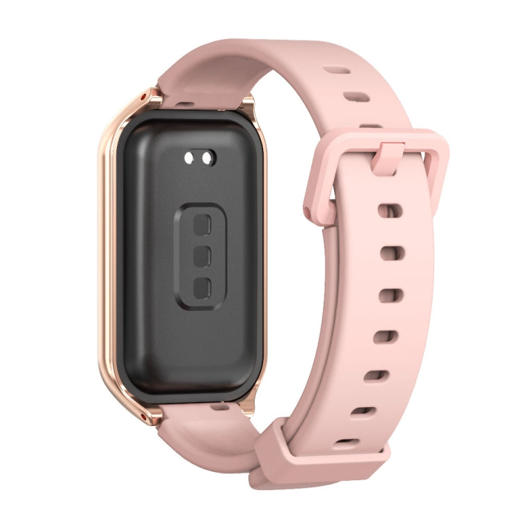 For Xiaomi Smart Band 8 Active / Redmi Band 2 Mijobs Metal Shell Silicone Watch Band(Pink Rose Gold)