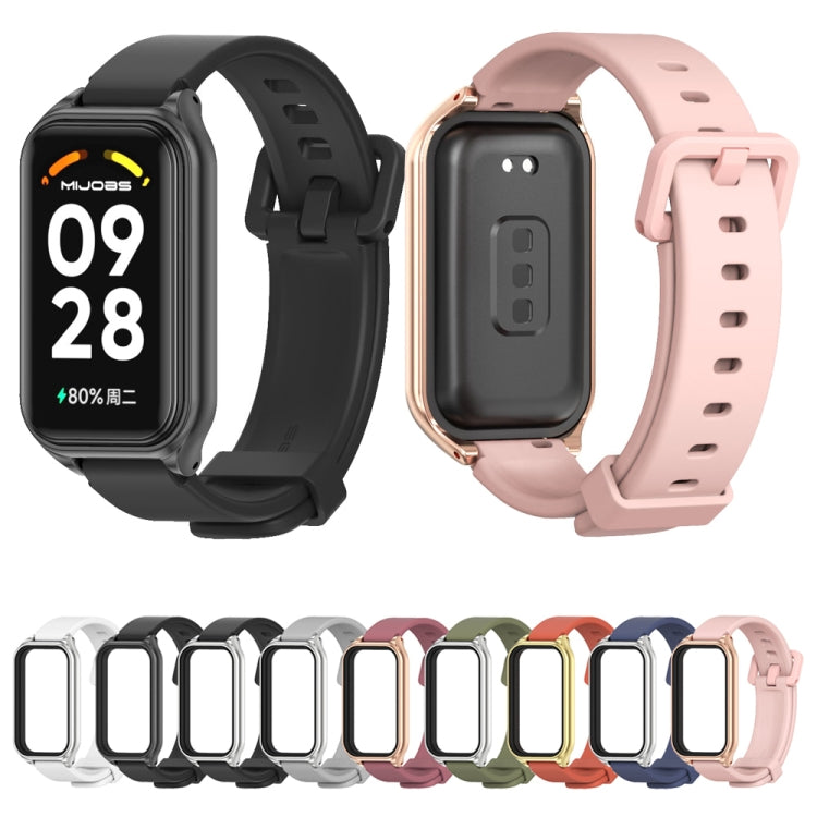 For Xiaomi Smart Band 8 Active / Redmi Band 2 Mijobs Metal Shell Silicone Watch Band(Black Silver)