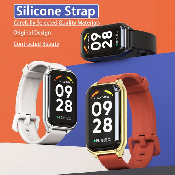 For Xiaomi Smart Band 8 Active / Redmi Band 2 Mijobs Metal Shell Silicone Watch Band(Orange Gold)