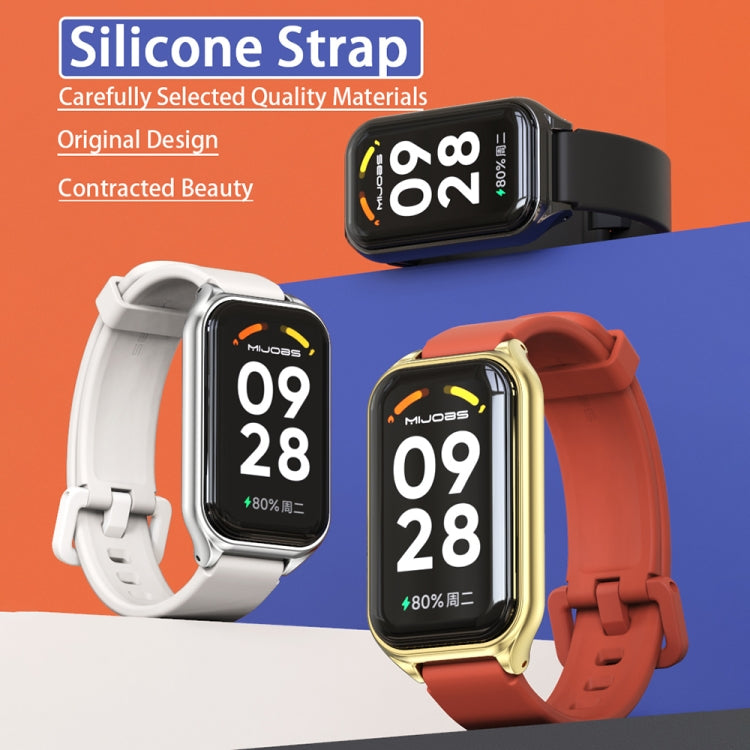 For Xiaomi Smart Band 8 Active / Redmi Band 2 Mijobs Metal Shell Silicone Watch Band(White Silver)