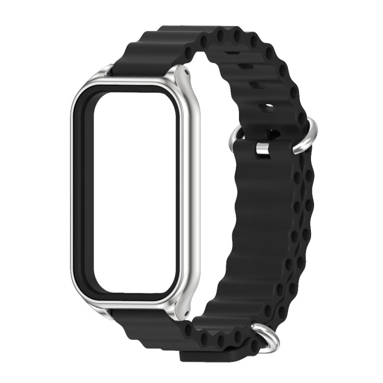 For Xiaomi Smart Band 8 Active / Redmi Band 2 Mijobs Metal Shell Ocean Silicone Watch Band(Black Silver)