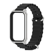 For Xiaomi Smart Band 8 Active / Redmi Band 2 Mijobs Metal Shell Ocean Silicone Watch Band(Black Silver)
