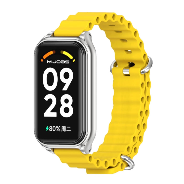 For Xiaomi Smart Band 8 Active / Redmi Band 2 Mijobs Metal Shell Ocean Silicone Watch Band(Yellow Silver)