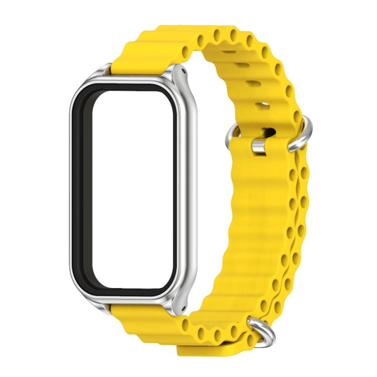 For Xiaomi Smart Band 8 Active / Redmi Band 2 Mijobs Metal Shell Ocean Silicone Watch Band(Yellow Silver)