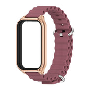 For Xiaomi Smart Band 8 Active / Redmi Band 2 Mijobs Metal Shell Ocean Silicone Watch Band(Wine Red Rose Gold)