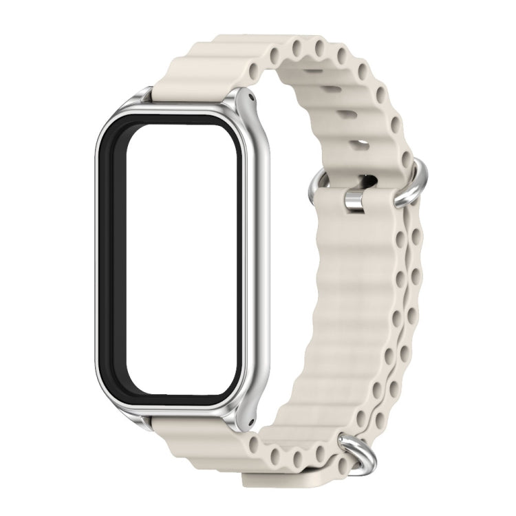 For Xiaomi Smart Band 8 Active / Redmi Band 2 Mijobs Metal Shell Ocean Silicone Watch Band(Grey Silver)