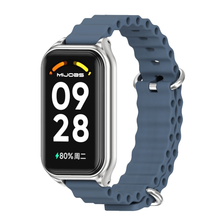 For Xiaomi Smart Band 8 Active / Redmi Band 2 Mijobs Metal Shell Ocean Silicone Watch Band(Dark Blue Silver)