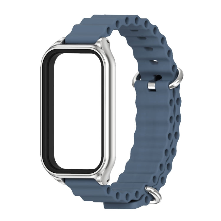 For Xiaomi Smart Band 8 Active / Redmi Band 2 Mijobs Metal Shell Ocean Silicone Watch Band(Dark Blue Silver)