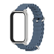 For Xiaomi Smart Band 8 Active / Redmi Band 2 Mijobs Metal Shell Ocean Silicone Watch Band(Dark Blue Silver)