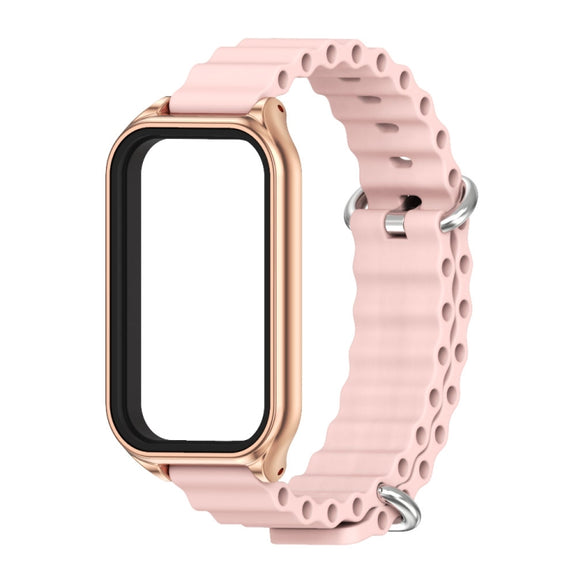 For Xiaomi Smart Band 8 Active / Redmi Band 2 Mijobs Metal Shell Ocean Silicone Watch Band(Pink Rose Gold)